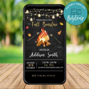 Mobile Fall Backyard Bonfire Electronic Invite Invitation Template Instant Download