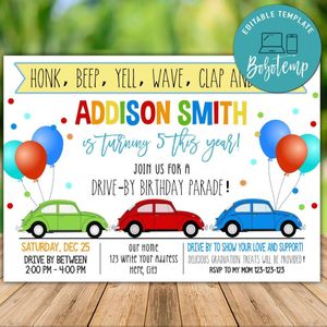 Printable Car Parade Birthday Flyer Template Instant Download