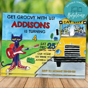 Editable Pete The Cat Party Invites Instant Download
