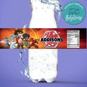 Bakugan Water Bottle Label Template to Print at Home Instant Download