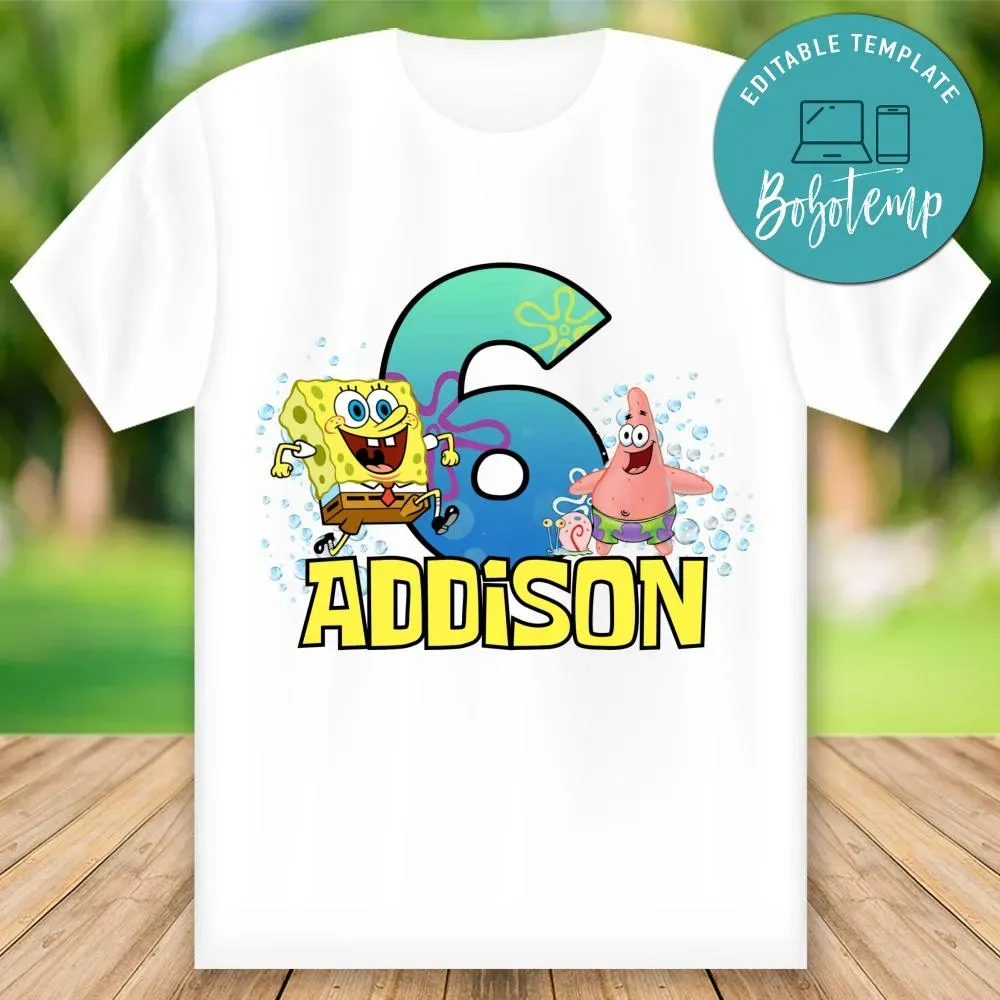 Customizable Spongebob Happy Birthday Iron On Transfer Tshirt