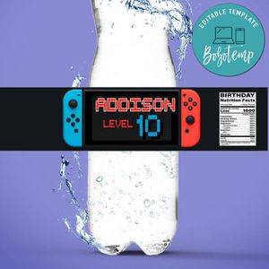 Nintendo Birthday Water Bottle Label Template to Print at Home Instant Download