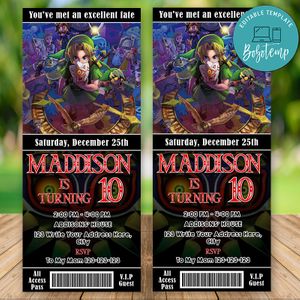Editable The Legend of Zelda: Majora's Mask Game Birthday Ticket Invitations Instant Download