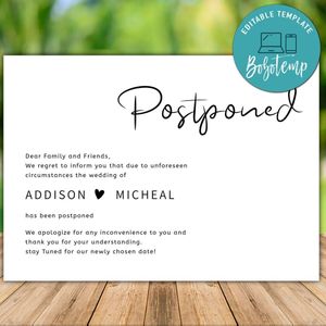 Printable Iphone Postpone Wedding Card Template Instant Download