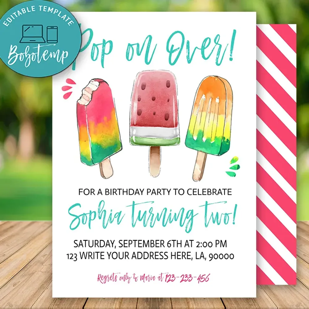 Editable Pop on Over Birthday Invitations Instant Download | Bobotemp Shop
