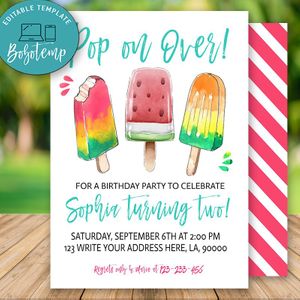 Popsicle Birthday Invitation, Pop on Over Birthday Invitation