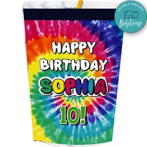 Tie Dye Capri Sun Birthday Labels Digital File Printable Instant Download