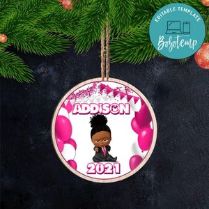 Girl Boss Baby African American Christmas Wood Ornament Gift