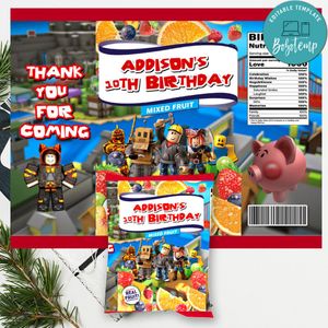 Roblox Birthday Fruit Snack Bag Digital File Printable Instant Download