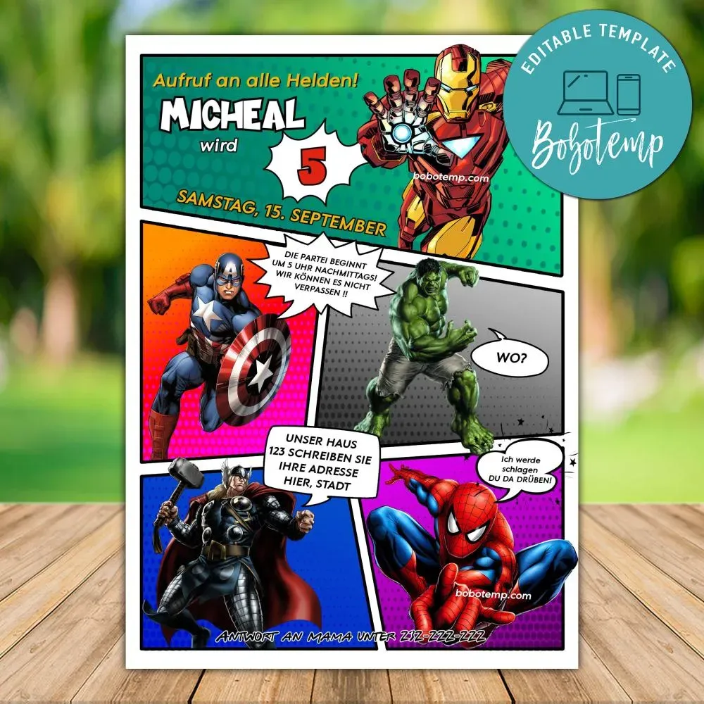 Aufruf An Alle Avengers Comic Geburtstagsfeier Einladung Zum Ausdrucken