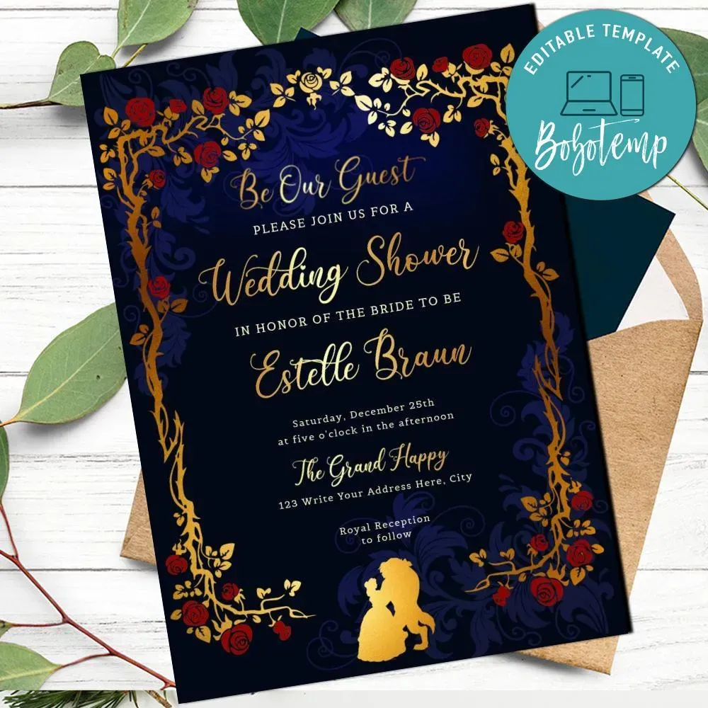 Beauty And The Beast Bridal Shower Invitation Printable Diy Bobotemp