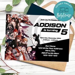 Danganronpa video game Invitation Customizable Template Instant Download