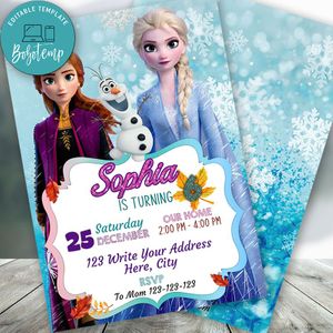 Editable Frozen 2 Elsa Anna Birthday Flyer Instant Download