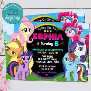 Editable My Little Pony Birthday Invitation Digital File