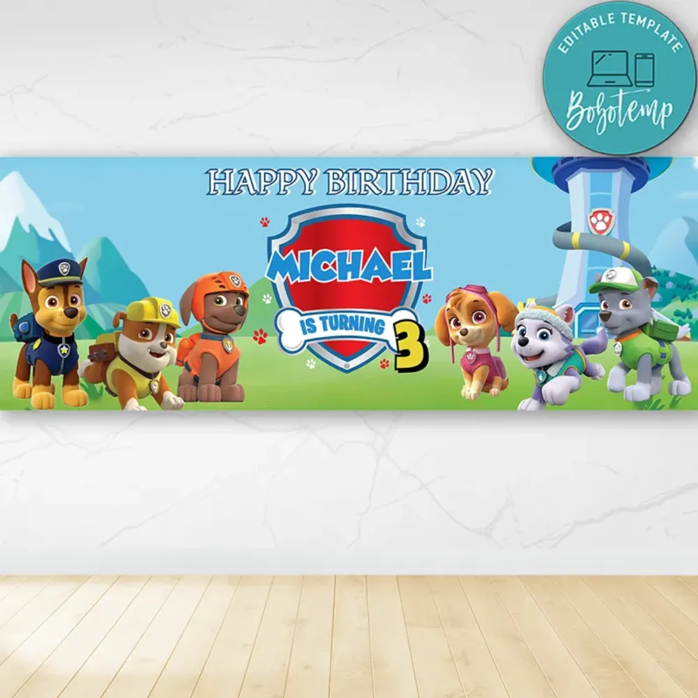 Paw Patrol Birthday Banner Printable Instant Download Bobotemp