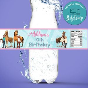 Spirit Riding Free Water Bottle Label Template to Print at Home Instant Download