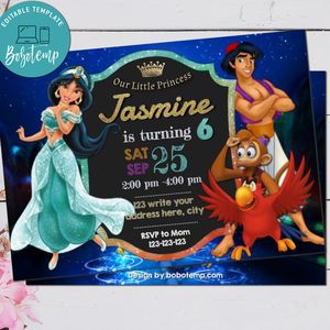 Editable Aladdin Princess Jasmine Birthday Party Invitation Digital File