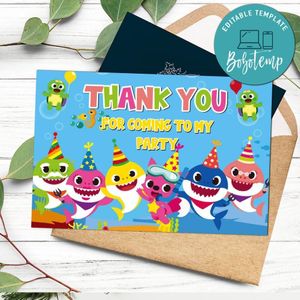 Baby Shark Thank you card Template to Print at Home Instant Download