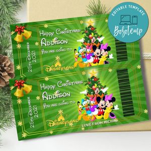 Christmas Disneyland Surprise Ticket Customizable Template Instant Download