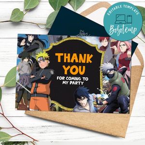 Naruto Thank you card Template to Print at Home Instant Download