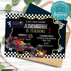 Red Bull Racing Car Birthday Flyer Customizable Template Instant Download