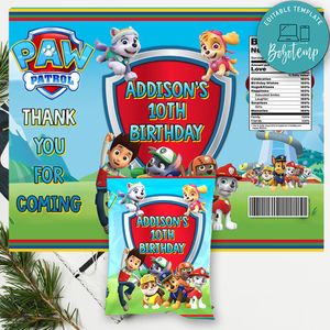 Paw Patrol Birthday Chip Bag Digital File Instant Download