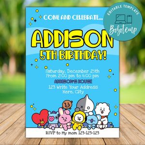 Printable BT21 Birthday Party Invitation Instant Download