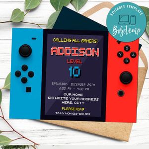 Printable Game Controller Birthday Invitation Instant Download