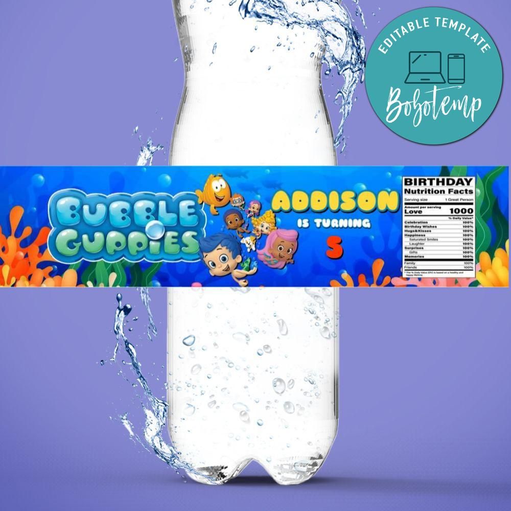 Bubble guppies Water Bottle Label Template DIY | Bobotemp