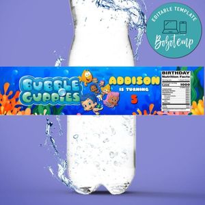 Bubble guppies Water Bottle Label Template to Print at Home Instant Download