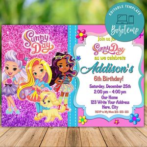 Printable Sunny day Birthday Party Invitation Instant Download