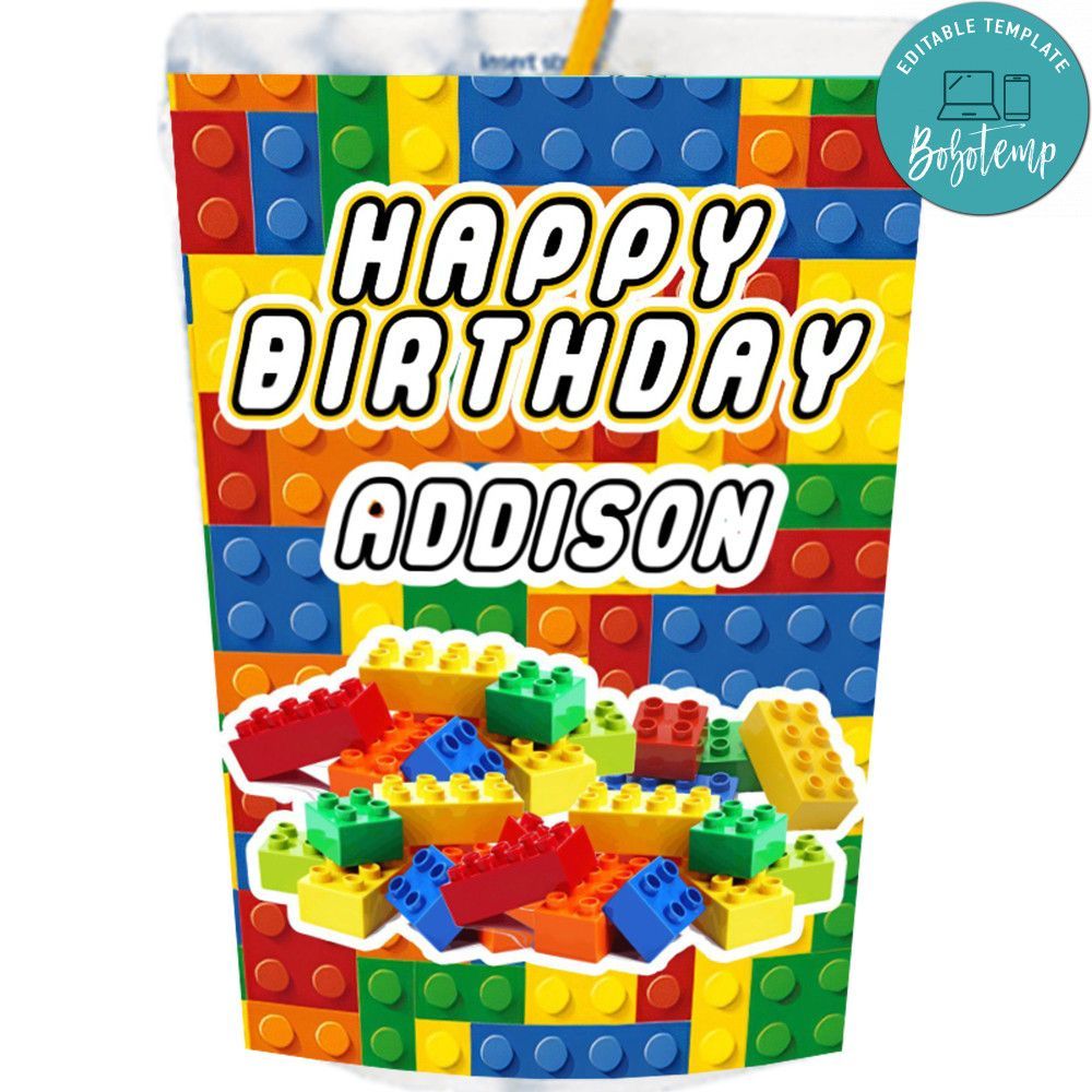 Lego Building Blocks Capri Sun Labels Digital File Printable Instant Download