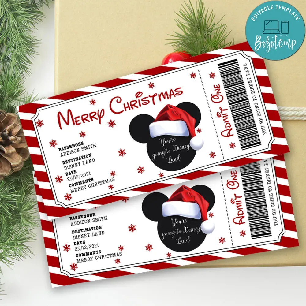 Christmas Disney Surprise Ticket Custom Customizable Template DIY ...