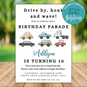 Printable Car Parade Birthday Flyer Instant Download