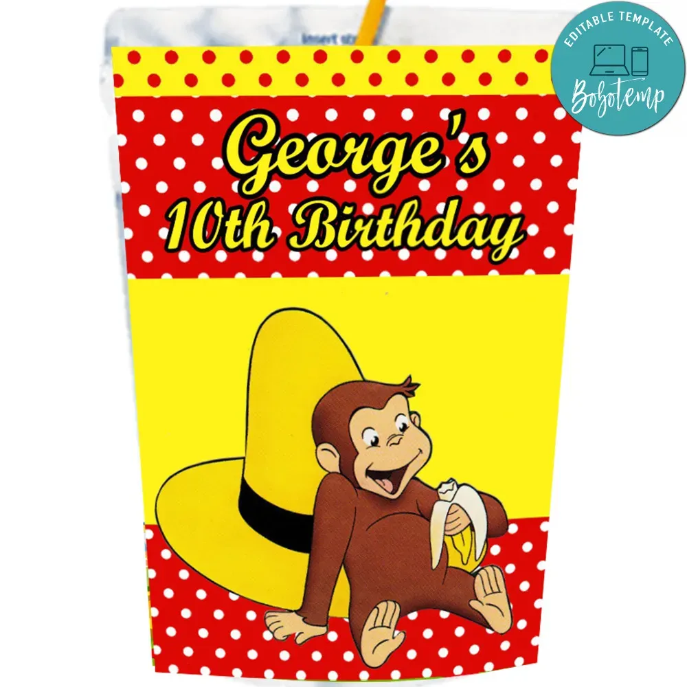 Curious George Capri Sun Labels Digital File Printable | Bobotemp