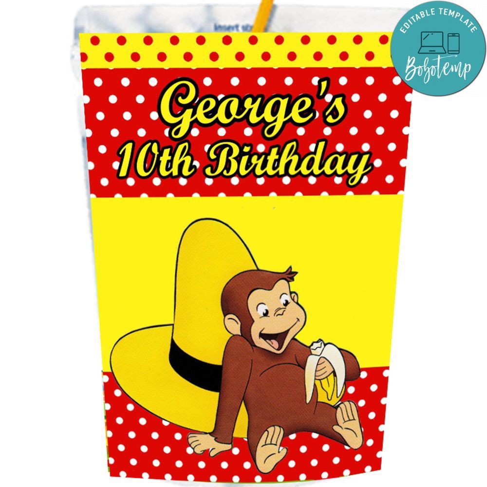 Curious George Capri Sun Labels Digital File Printable Instant Download