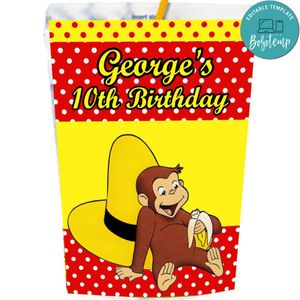Curious George Capri Sun Labels Digital File Printable Instant Download