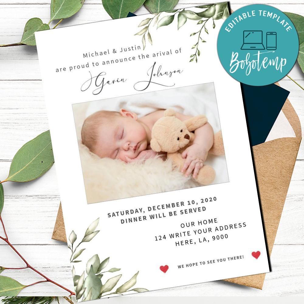 Baby Boy Birth Announcement Photo Card Template to Print at Home Bobotemp
