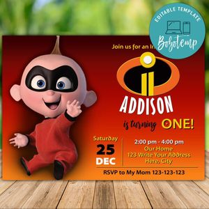Printable Jack Jack Incrediles First Birthday Invitation Instant Download