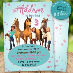 Editable Spirit Riding Free Birthday Invitations Instant Download