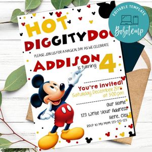 Hot Diggity Dog Invitation Template to Print at Home Instant Download