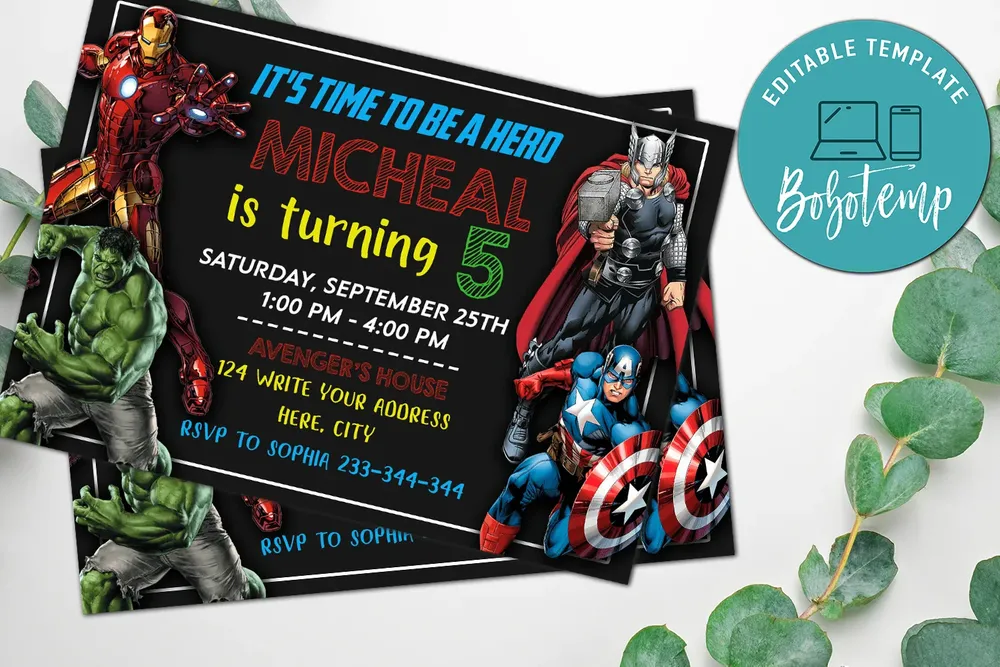 Avenger Birthday Invitation Superhero Birthday Invitation Diy