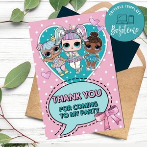 Lol Surprise Dolls Thank you card Template to Print at Home Instant Download