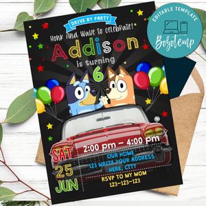 Bluey Drive By Birthday Parade Invitation Printable Instant Download