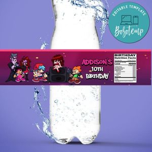 Friday night funkin Water Bottle Label Template to Print at Home Instant Download