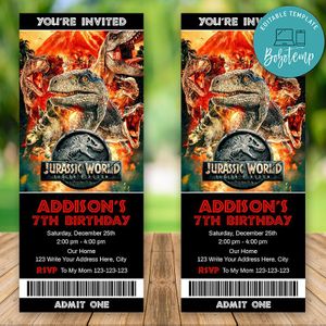 Editable Fallen Kingdom Birthday Ticket Invitation Instant Download