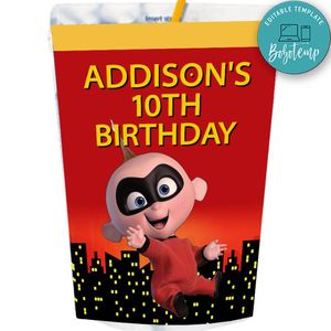 Jack Jack Incredibles 2 Capri Sun Birthday Labels Digital File Printable Instant Download