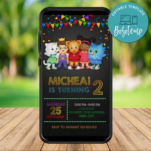 Mobile Daniel Tiger Birthday Electronic Invite Invitation Instant Download