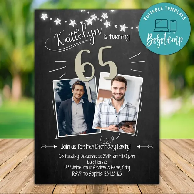 Printable Adult Mens 65th Birthday Photo Invitation DIY | Bobotemp printable-adult-mens-65th-birthday-photo-invitation-diy-bobotemp