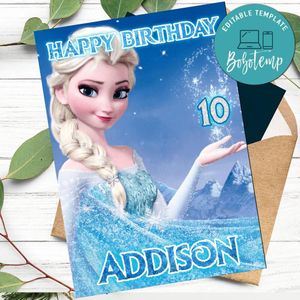 Elsa Frozen Birthday Card for your Daughters to Print at Home Instant Download